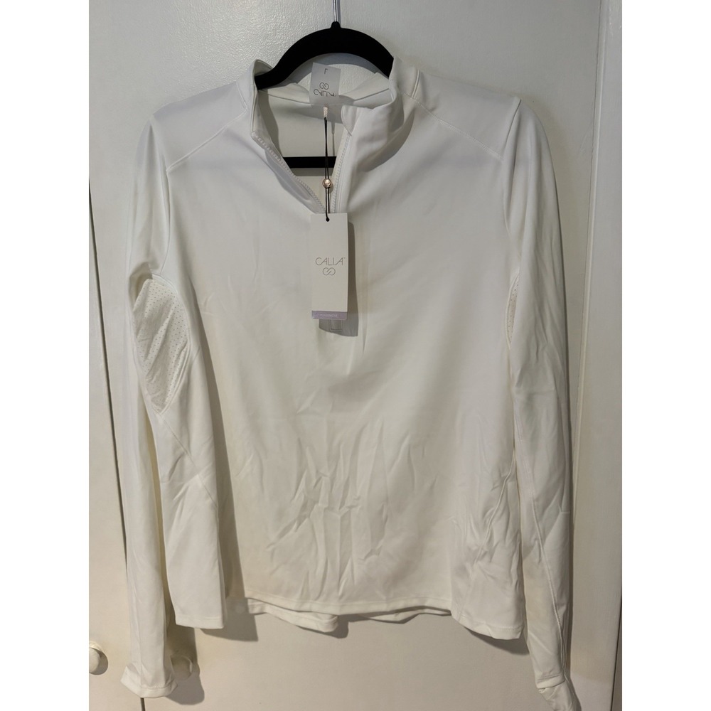 Calia Women's Large Run LS 1/4 Zip Solid White NWT UPF 50+ Quality Quarter Zip